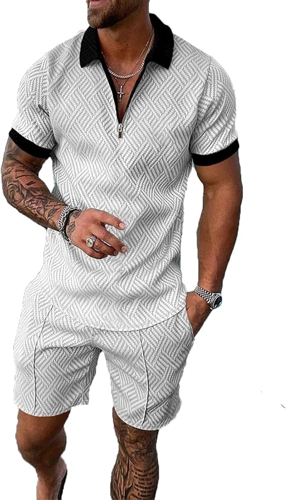 Mens Short Sets 2 Piece Outfits Polo Shirt Fashion Summer Tracksuits Casual Set Short Sleeve and Shorts Set for Men
